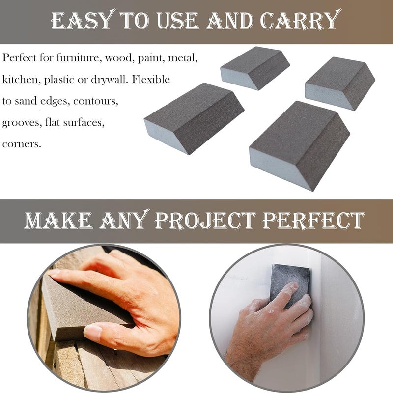 SACKORANGE 4 Pack 220 Grit Single Angle Sponge Sanding Block, Washable and Reusable Sanderpaper Hand Sanding Sponge for Wood Drywall Metal Home Sanding - Image 5